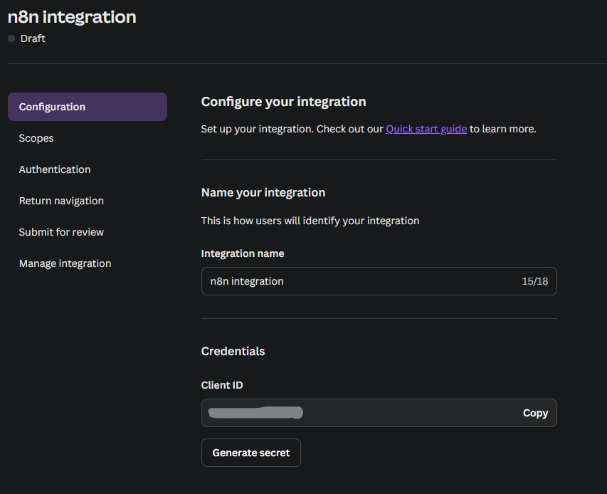 Canva Developer Portal - Configure Scopes