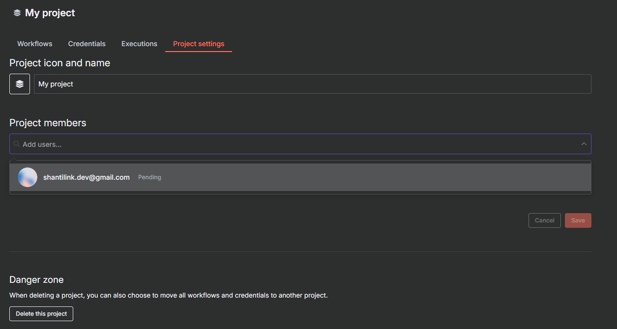 Add user to project settings